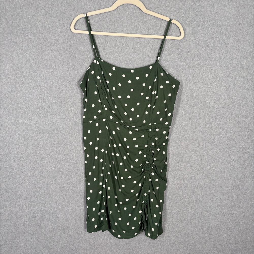 Y2K Aeropostale Dress Large Green Polka Dot Ruched Smocked Feminine 90s Skater